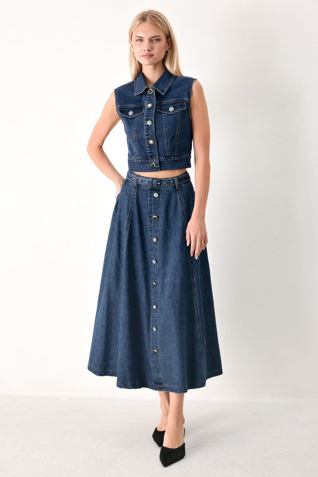 SWEET TALKER DENIM CIRCLE MIDI SKIRT Flying Tomato