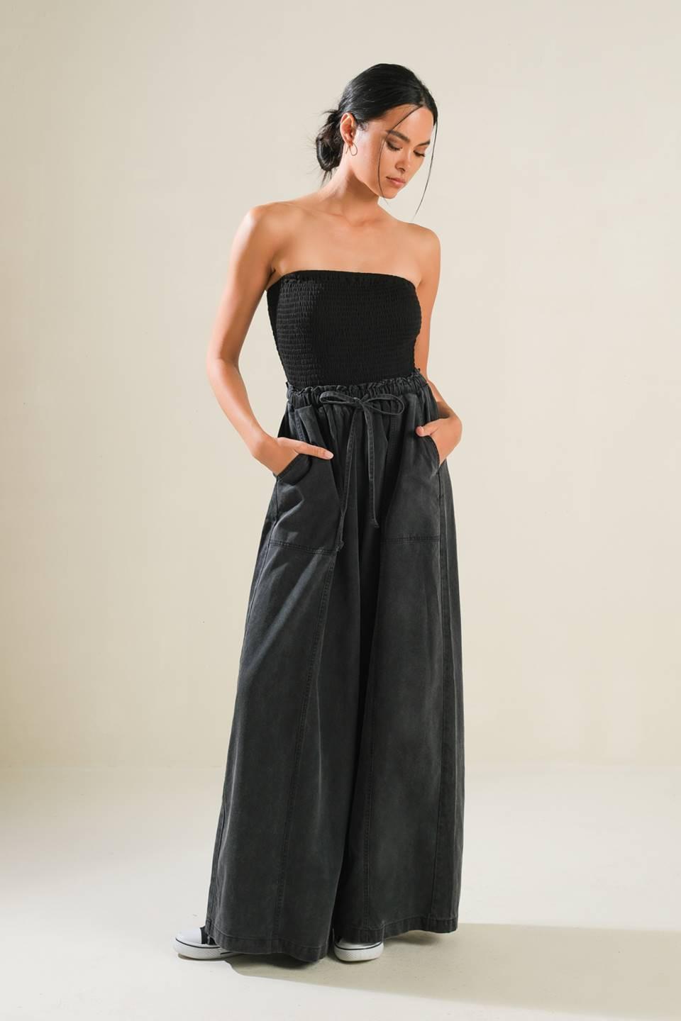 BLACK TEA WITH YOU MIX MEDIA JUMPSUIT Flying Tomato