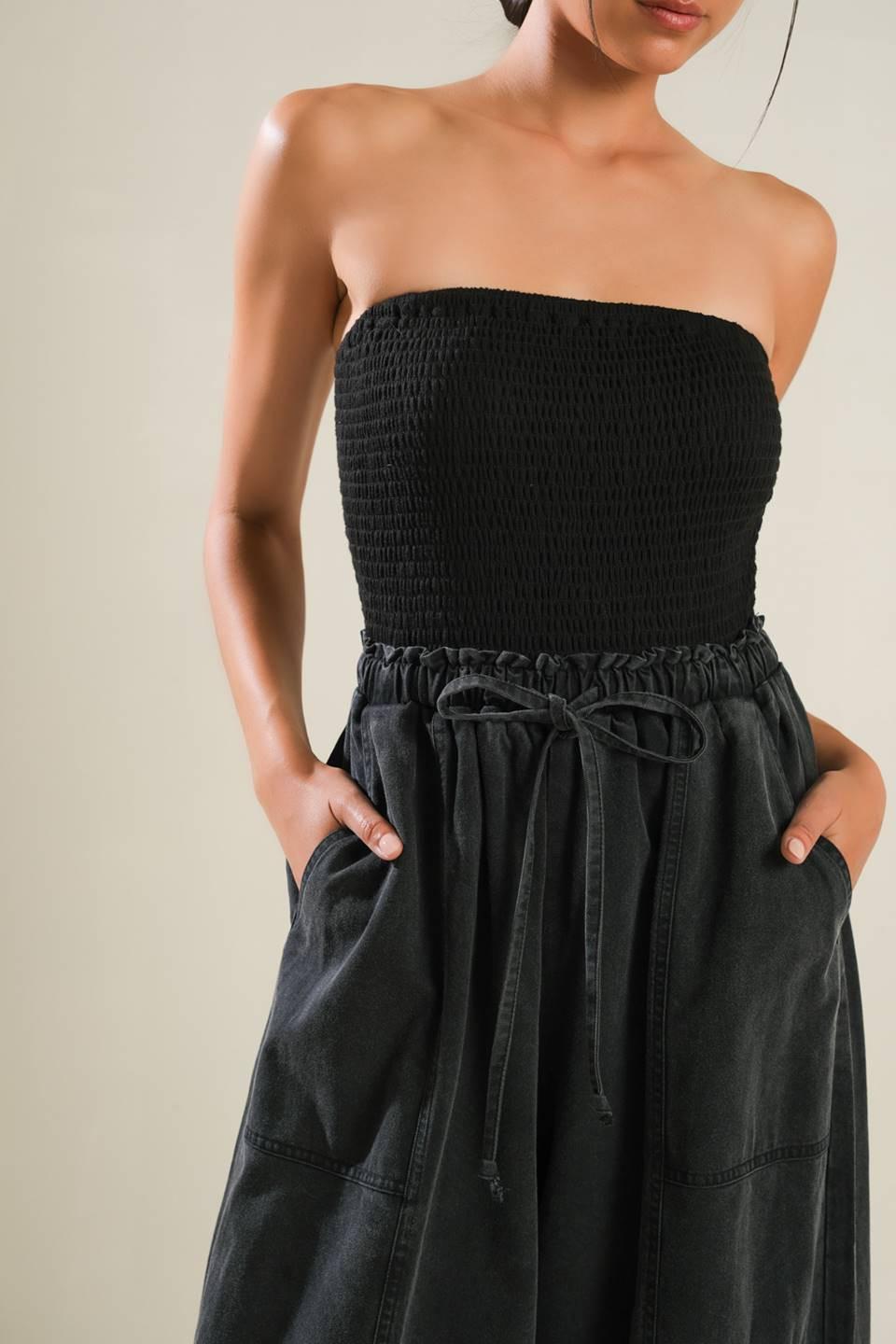 BLACK TEA WITH YOU MIX MEDIA JUMPSUIT Flying Tomato