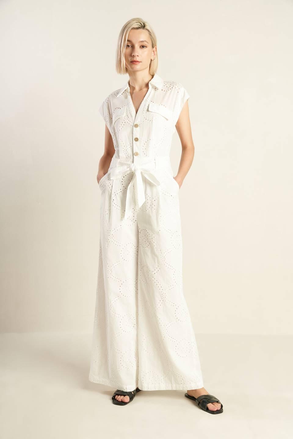 KNOW BETTER WOVEN EYELET JUMPSUIT Flying Tomato