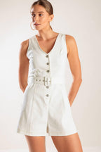 TAKE THE LEAD WHITE WOVEN ROMPER Flying Tomato