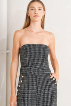 HAUTE STRAPLESS TWEED JUMPSUIT Flying Tomato