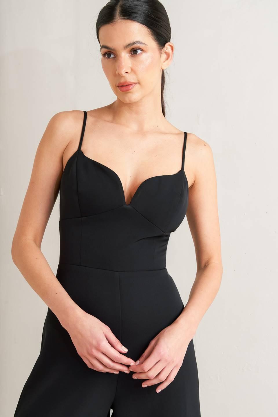 PRISTINE EDGE BLACK WOVEN JUMPSUIT Flying Tomato