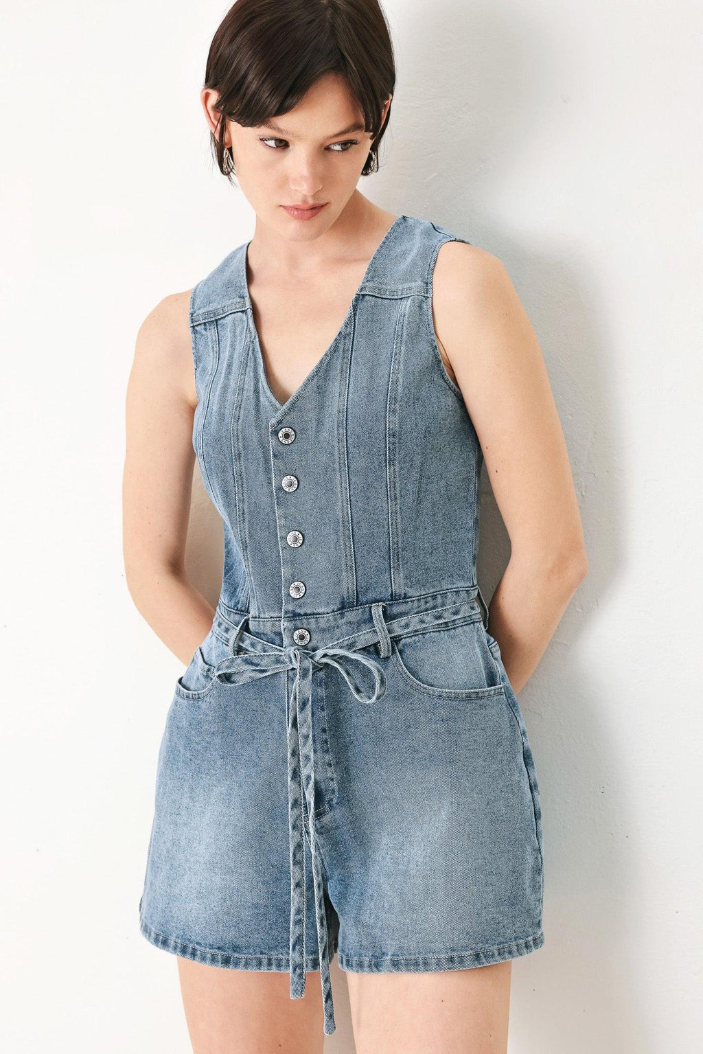 RELAXED CHIC DENIM ROMPER Flying Tomato