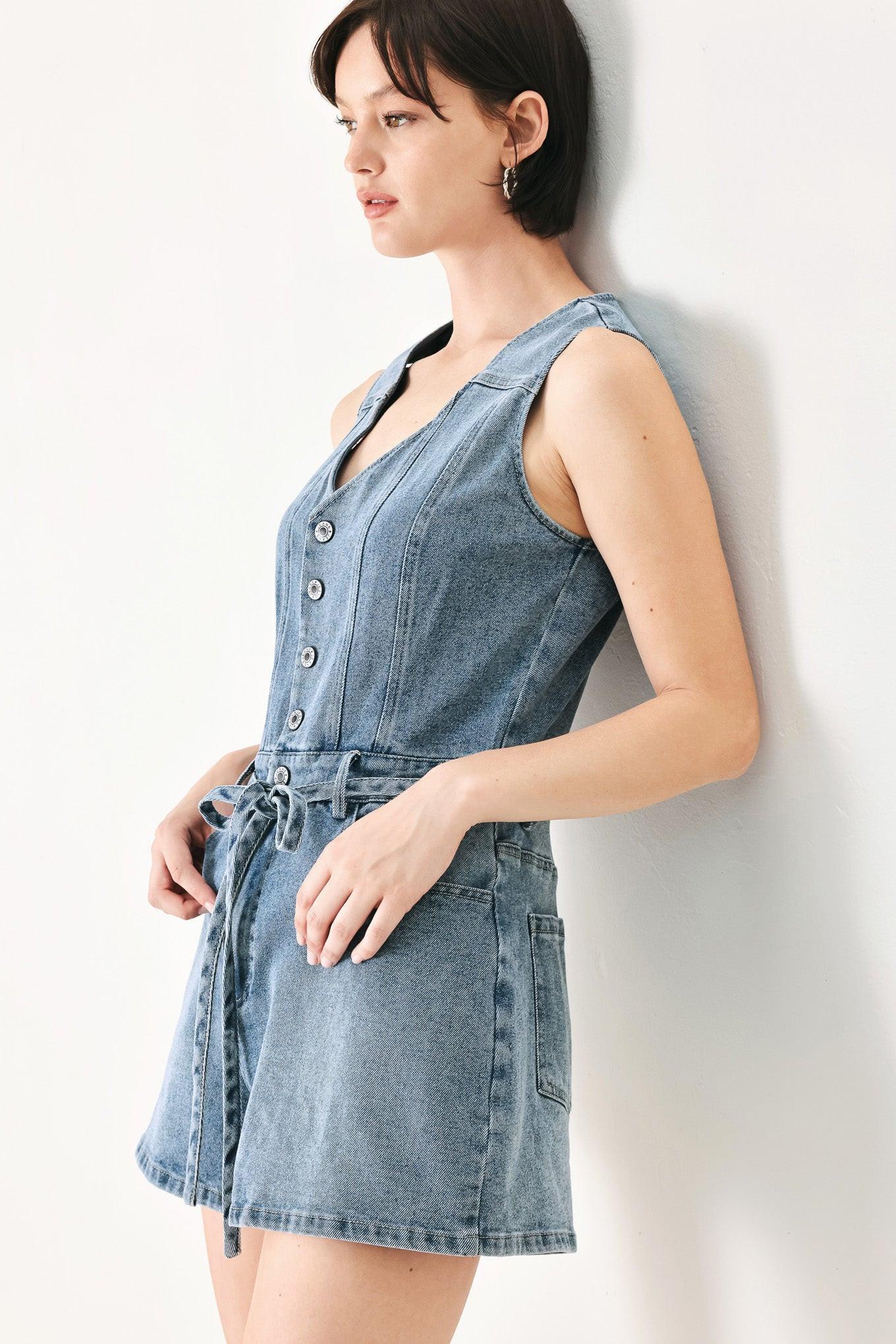 RELAXED CHIC DENIM ROMPER Flying Tomato