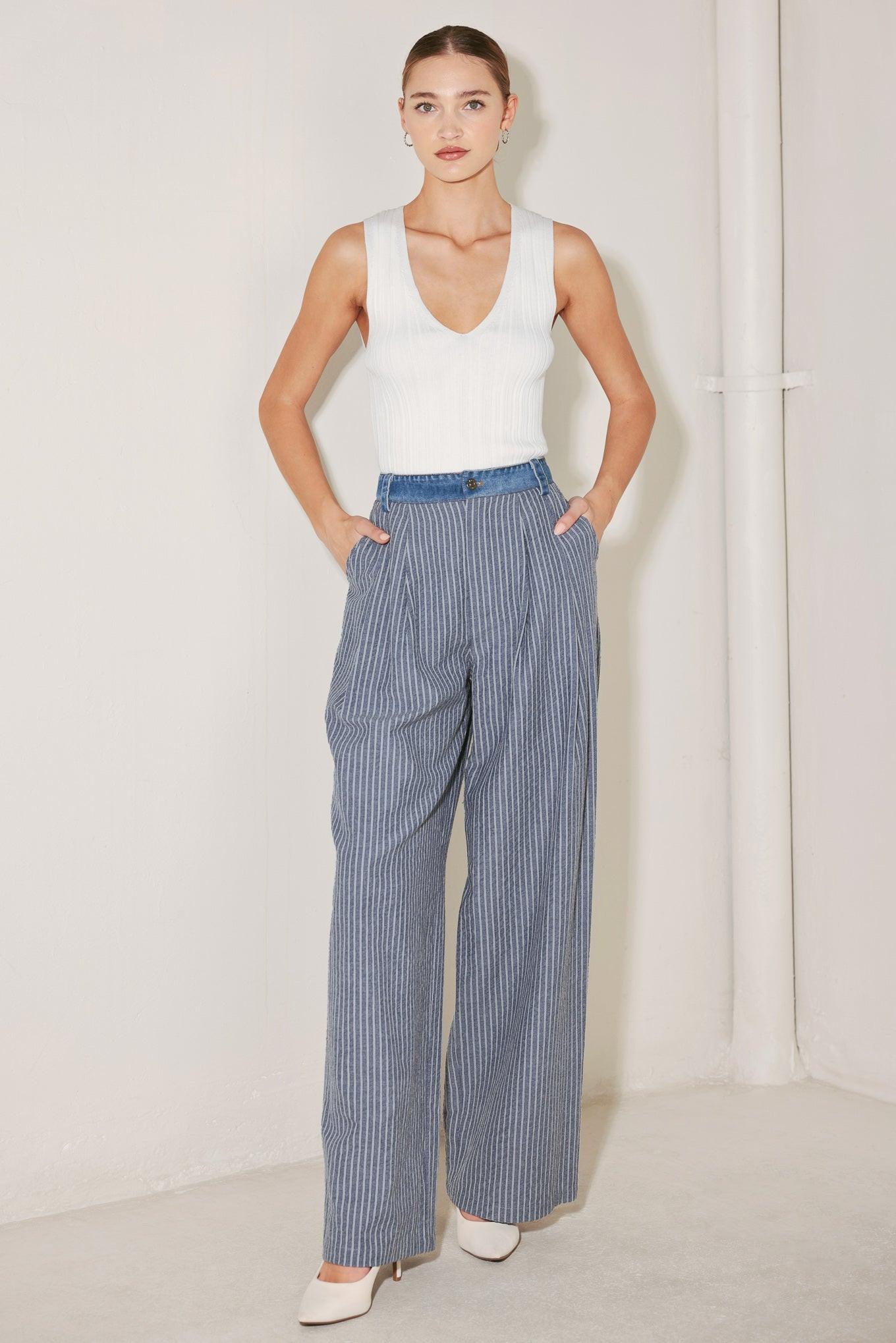 MARINA PINSTRIPE WOVEN SEERSUCKER PANTS Flying Tomato