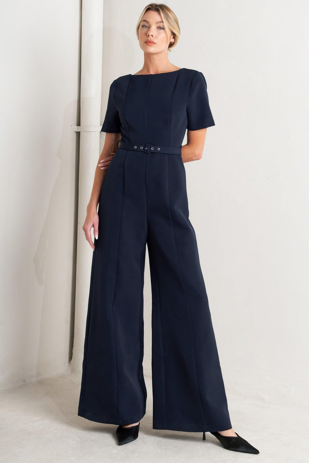 FOREVER FLATTERING NAVY WOVEN JUMPSUIT Flying Tomato
