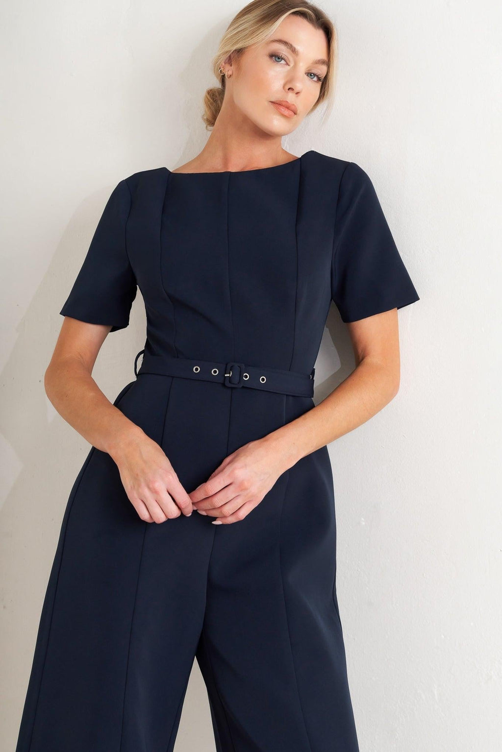 FOREVER FLATTERING NAVY WOVEN JUMPSUIT Flying Tomato