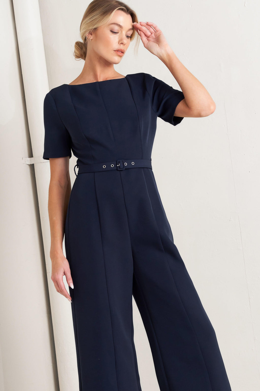 FOREVER FLATTERING NAVY WOVEN JUMPSUIT Flying Tomato