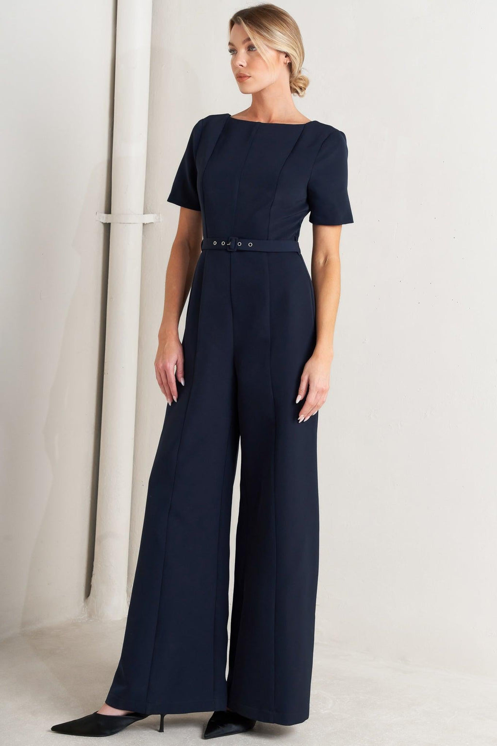 FOREVER FLATTERING NAVY WOVEN JUMPSUIT Flying Tomato