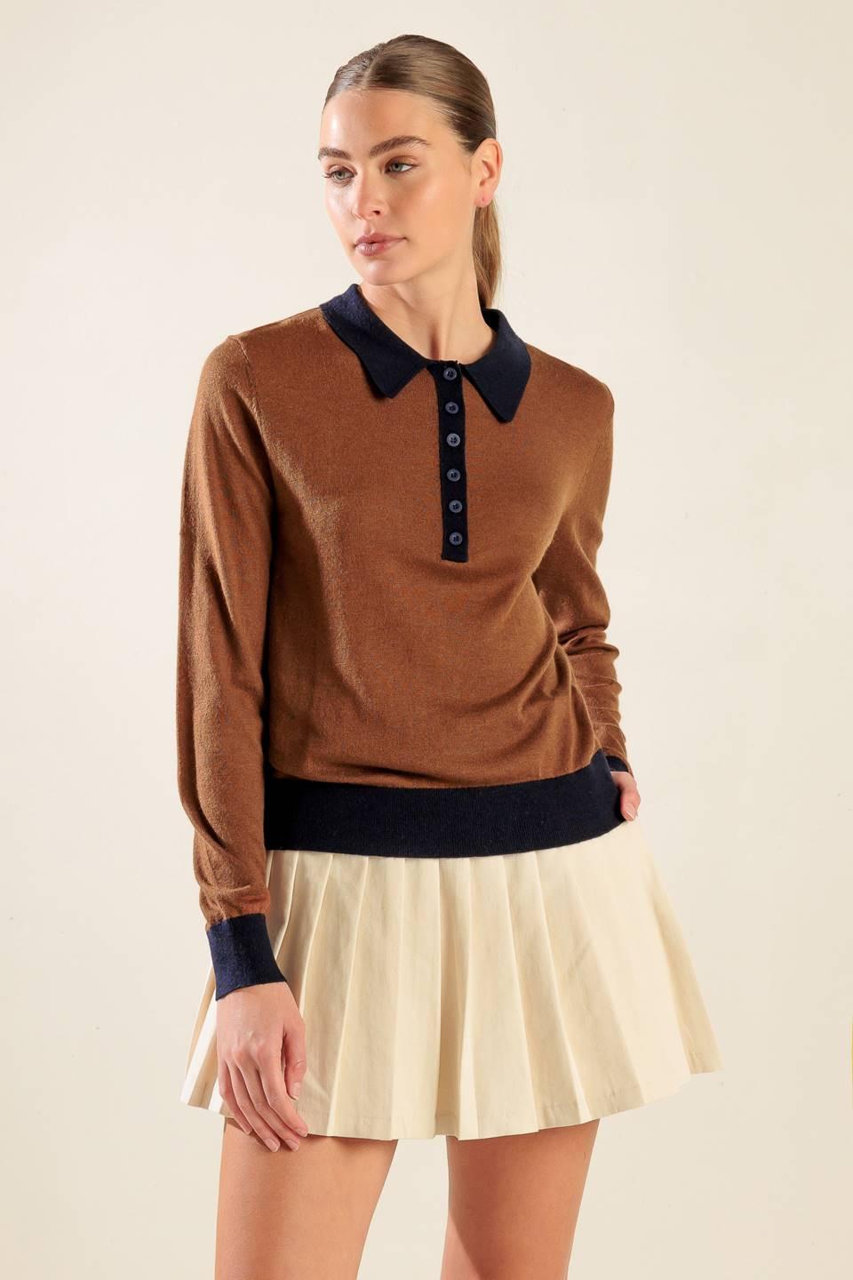 HIDDEN REFLECTIONS SWEATER POLO TOP Flying Tomato