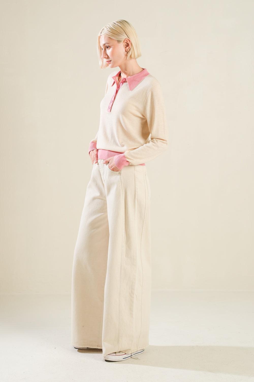 HIDDEN REFLECTIONS SWEATER POLO TOP Flying Tomato