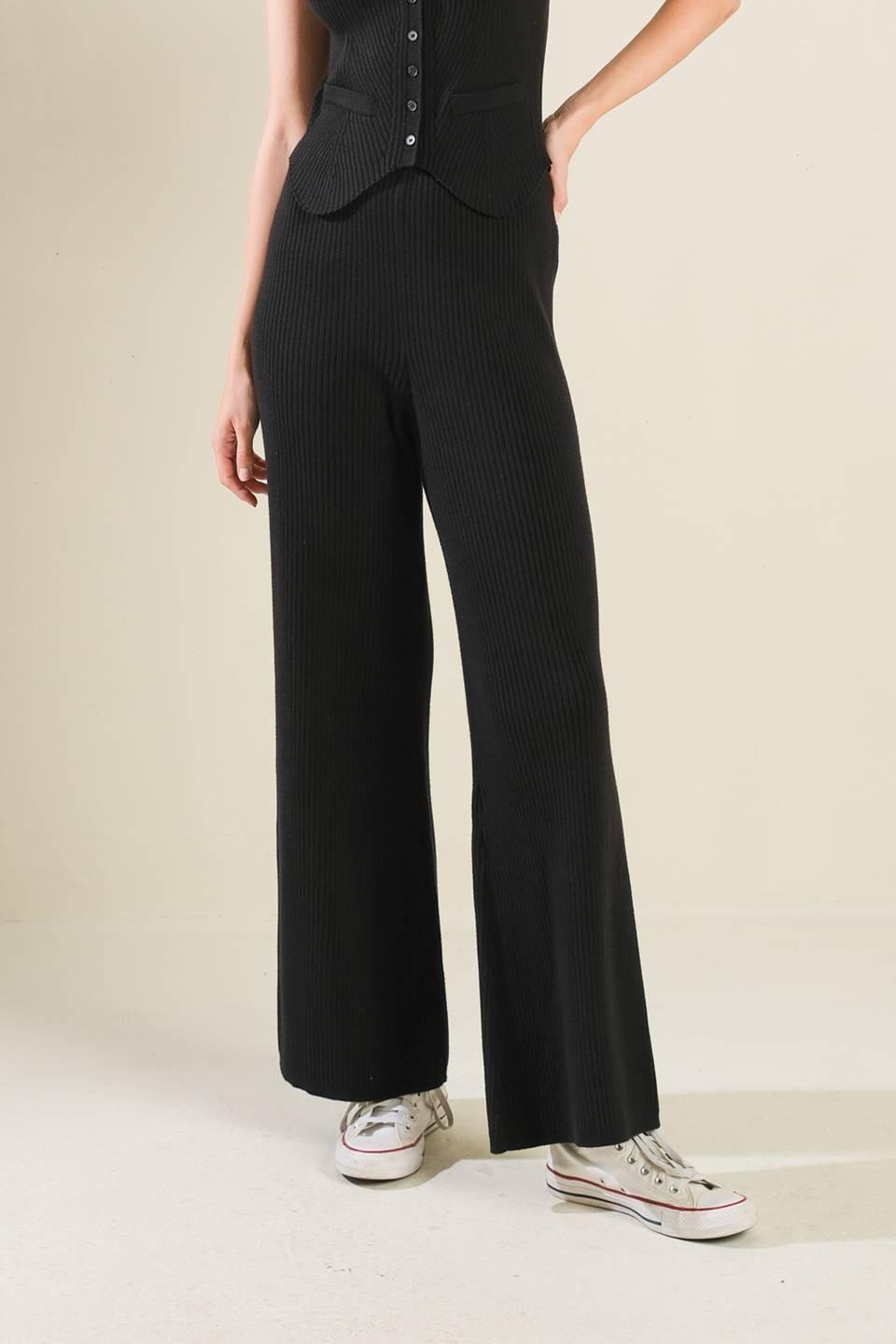 REGAL RISE BLACK KNIT PANTS Flying Tomato