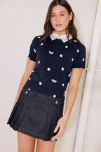 SIDEWALK CAFÉ NAVY SWEATER KNIT TOP Flying Tomato