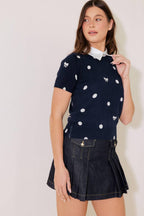 SIDEWALK CAFÉ NAVY SWEATER KNIT TOP Flying Tomato