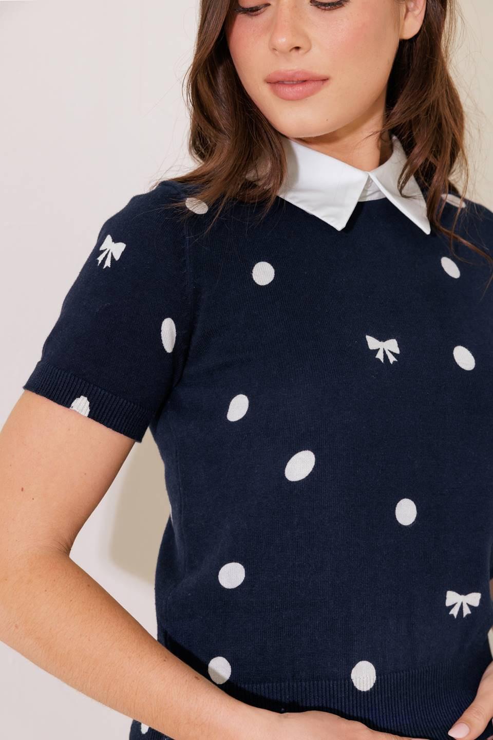 SIDEWALK CAFÉ NAVY SWEATER KNIT TOP Flying Tomato