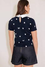 SIDEWALK CAFÉ NAVY SWEATER KNIT TOP Flying Tomato