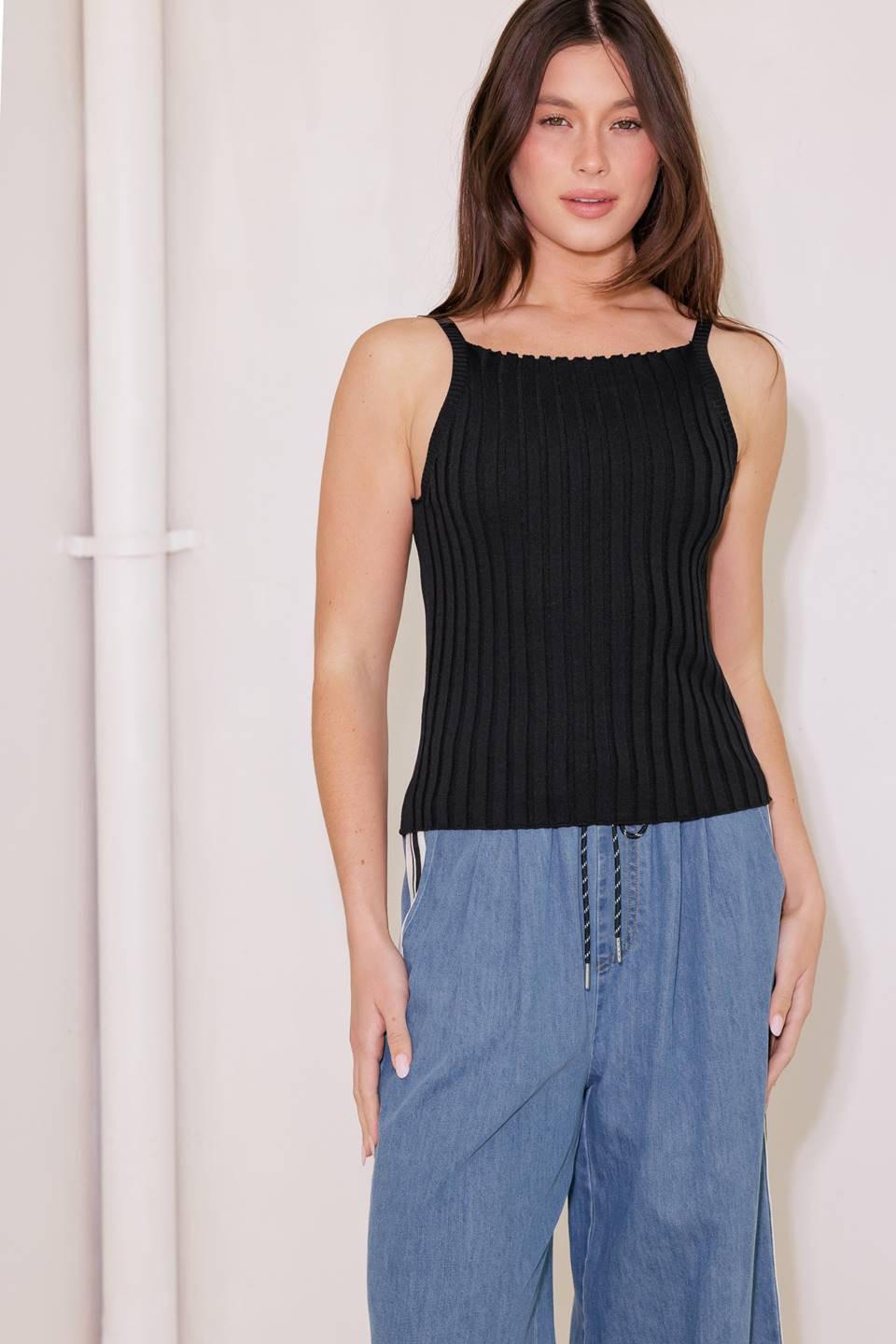 BIT OF SUNSHINE BLACK SWEATER KNIT TANK TOP Flying Tomato