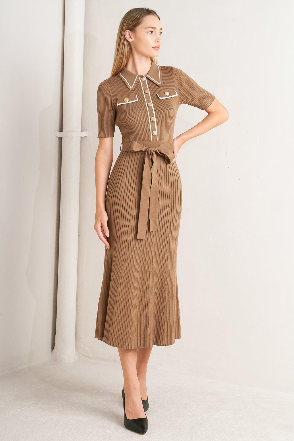 PARISIAN INSPIRED STYLE SWEATER KNIT MIDI DRESS Flying Tomato