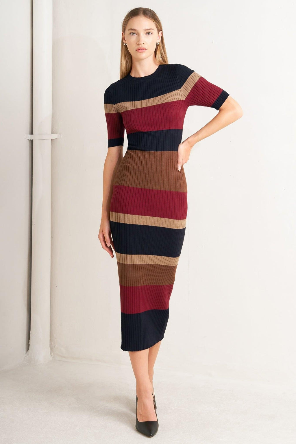 FALL RHYTHM COLOR BLOCKED MIDI SWEATER DRESS Flying Tomato
