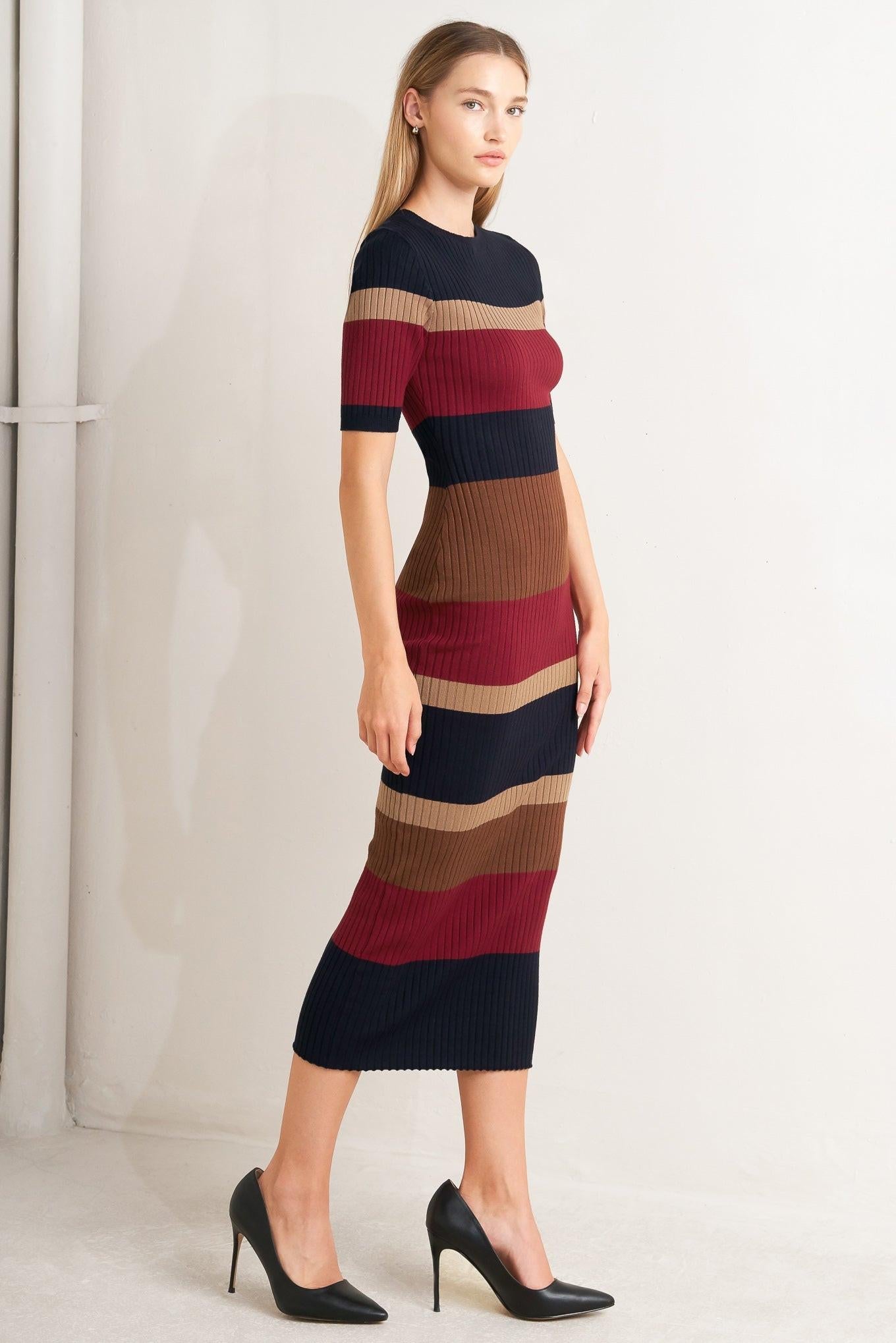 FALL RHYTHM COLOR BLOCKED MIDI SWEATER DRESS Flying Tomato