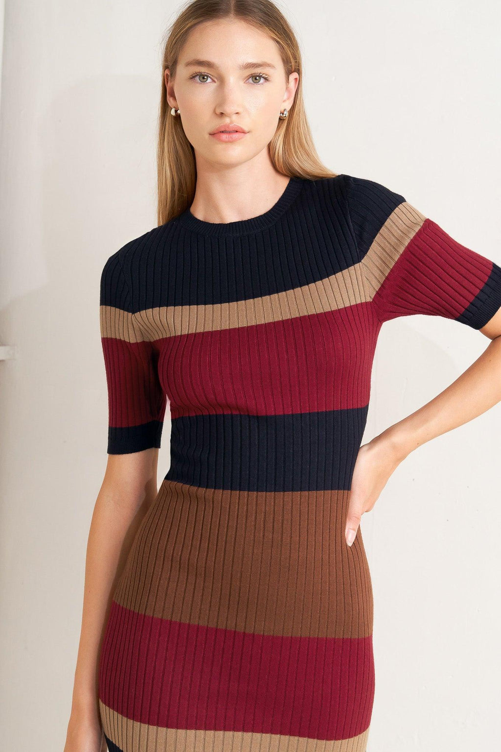 FALL RHYTHM COLOR BLOCKED MIDI SWEATER DRESS Flying Tomato
