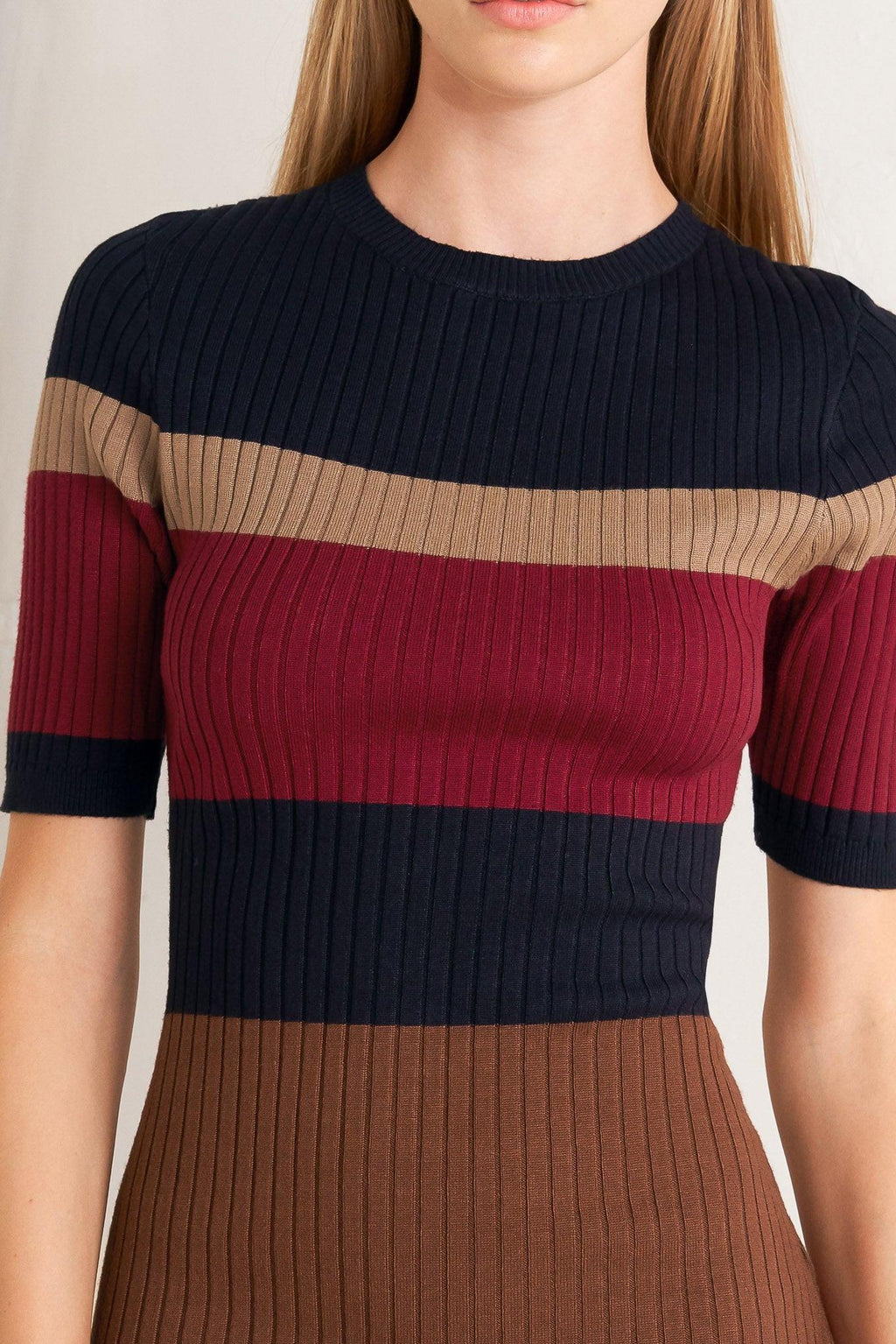 FALL RHYTHM COLOR BLOCKED MIDI SWEATER DRESS Flying Tomato