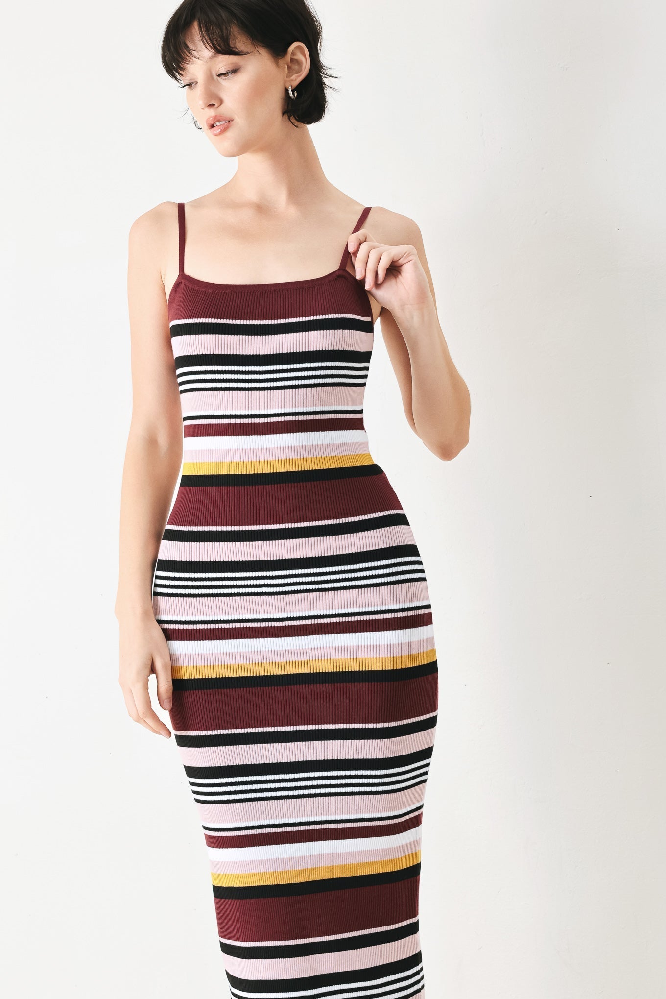 MIDNIGHT STRIPE SWEATER KNIT MIDI DRESS Flying Tomato