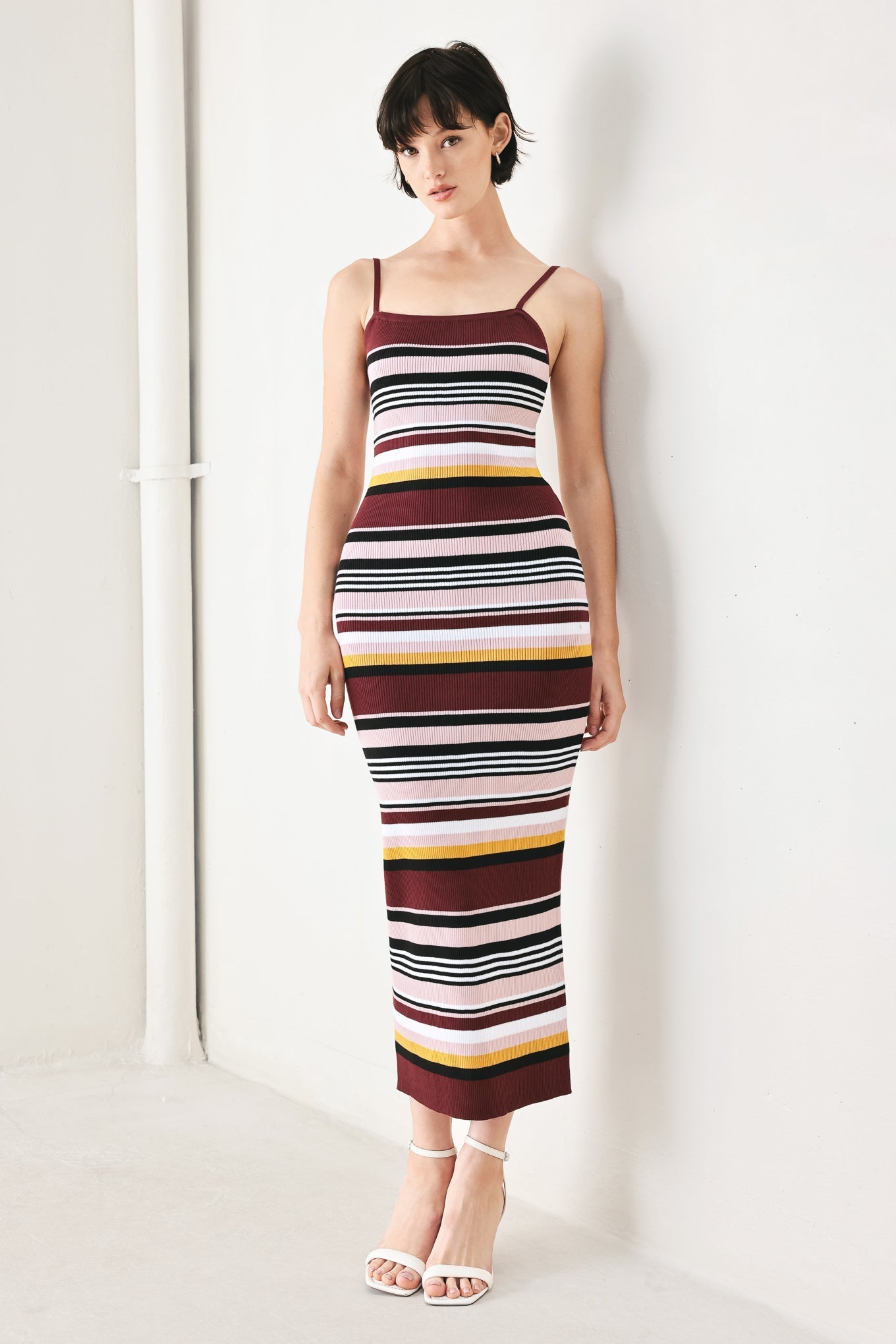 MIDNIGHT STRIPE SWEATER KNIT MIDI DRESS Flying Tomato
