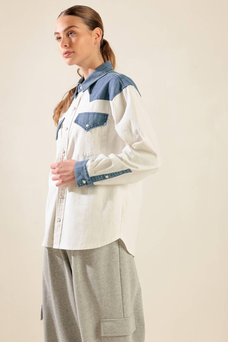 KEEP IT GOING WOVEN AND DENIM SHIRT Flying Tomato