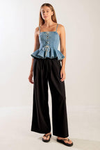 GRAND ENTRANCE INDIGO DENIM TOP Flying Tomato