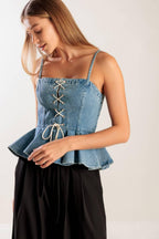 GRAND ENTRANCE INDIGO DENIM TOP Flying Tomato