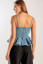 GRAND ENTRANCE INDIGO DENIM TOP Flying Tomato