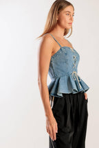 GRAND ENTRANCE INDIGO DENIM TOP Flying Tomato
