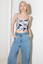 PLAIN OPTIMISM NAVY WOVEN CROP TOP Flying Tomato