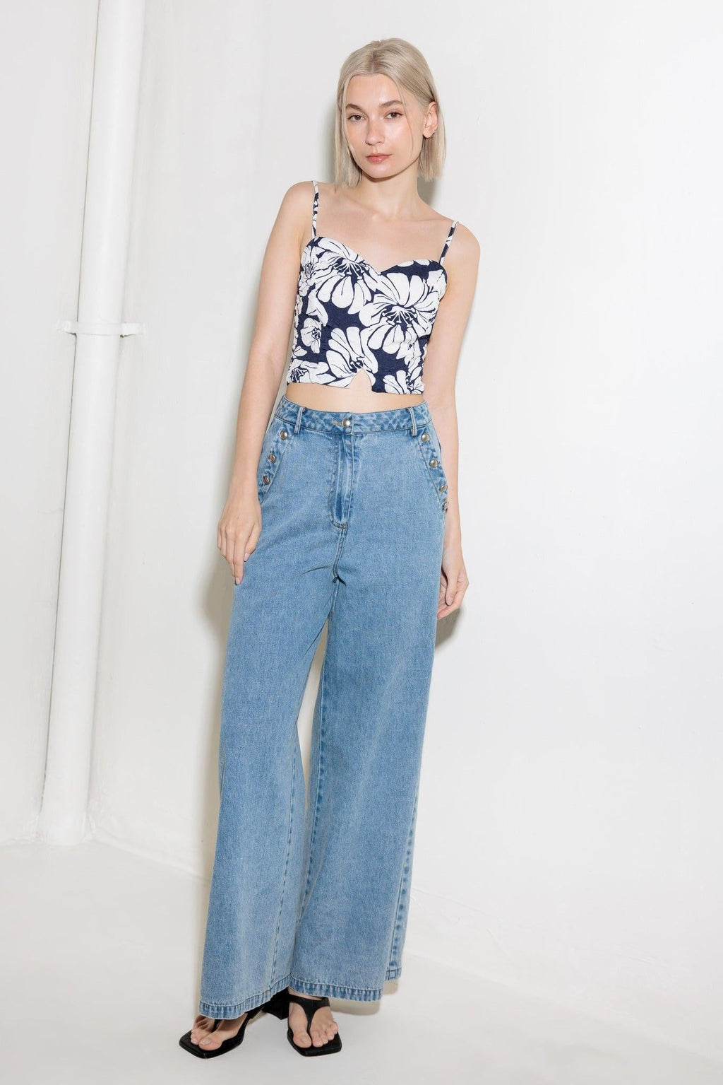 PLAIN OPTIMISM NAVY WOVEN CROP TOP Flying Tomato