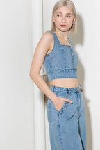 EVER SO SWEET LIGHT INDIGO DENIM TOP Flying Tomato