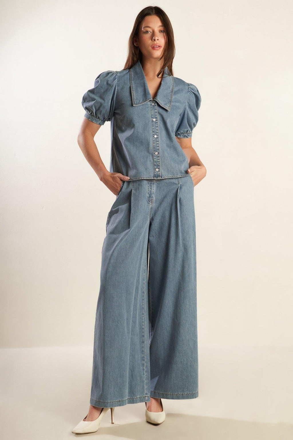 ETERNAL SUNSHINE CHAMBRAY DENIM TOP Flying Tomato