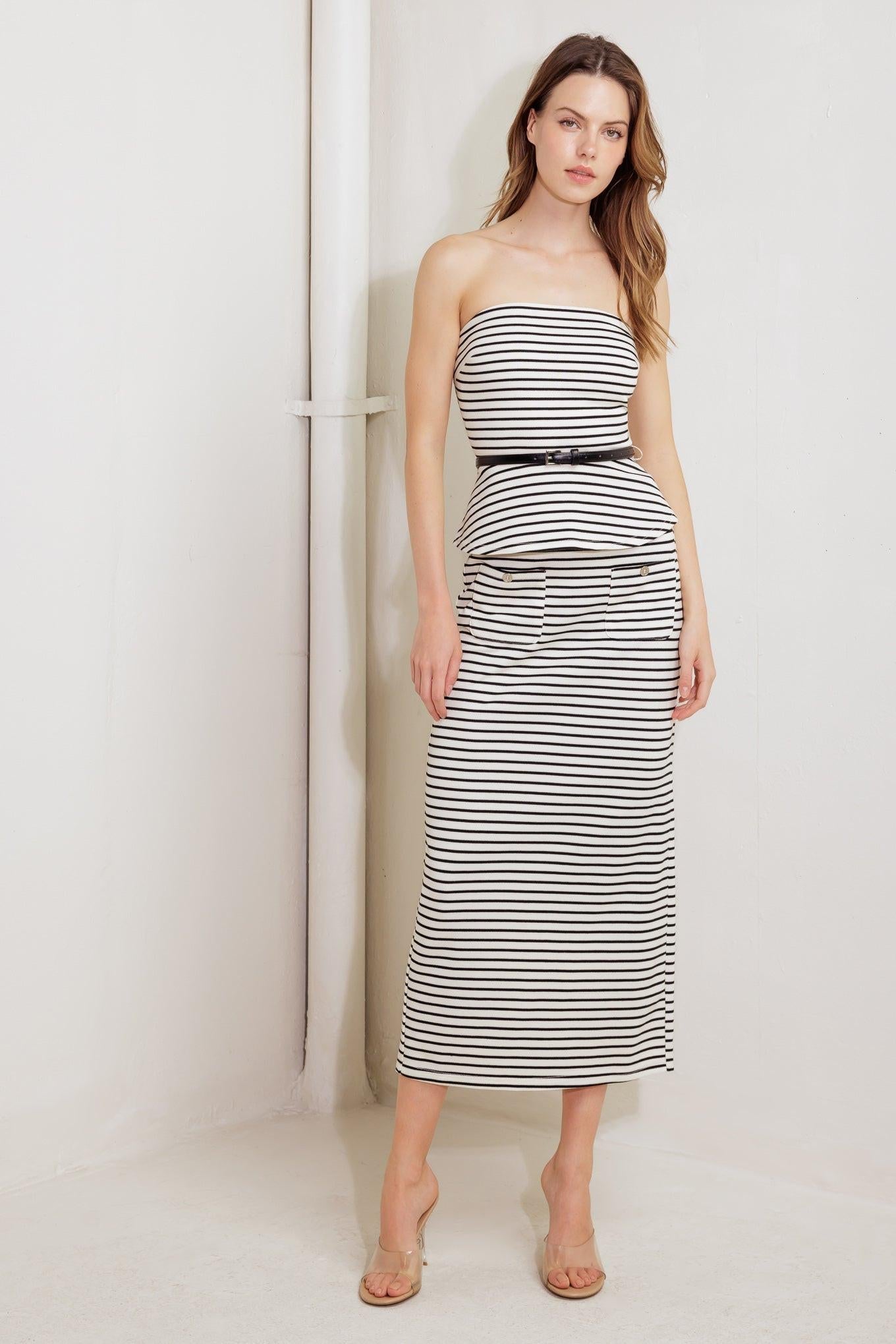 WINDING PATH STRIPED WOVEN TUBE TOP Flying Tomato