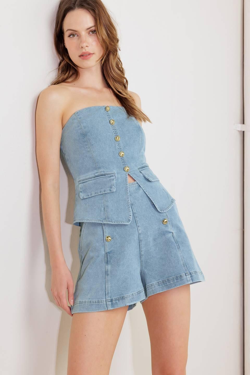 ANGEL WINGS AND CHAMOMILE DENIM TOP Flying Tomato