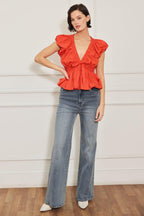 SCARLET COUNTRY GIRL WOVEN TOP Flying Tomato
