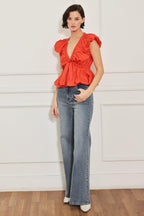 SCARLET COUNTRY GIRL WOVEN TOP Flying Tomato
