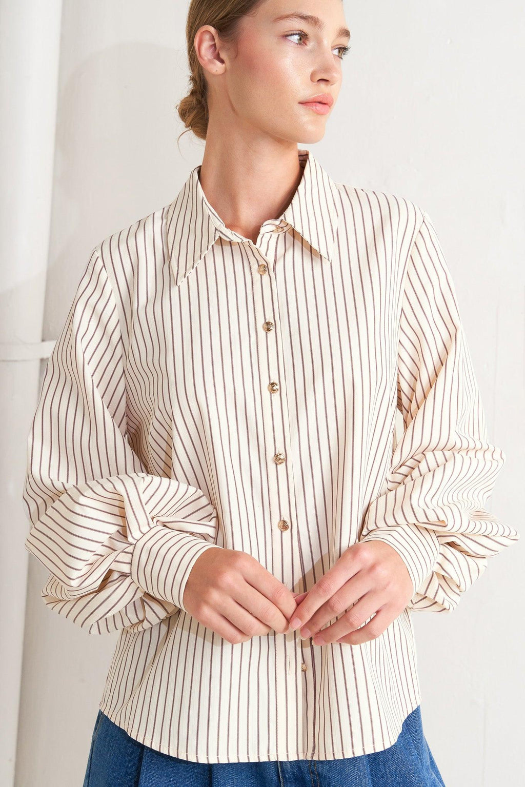 PINSTRIPE CHIC WOVEN TOP Flying Tomato