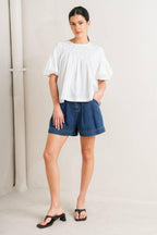 WHITE DREAM PUFF WOVEN TOP Flying Tomato