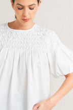 WHITE DREAM PUFF WOVEN TOP Flying Tomato