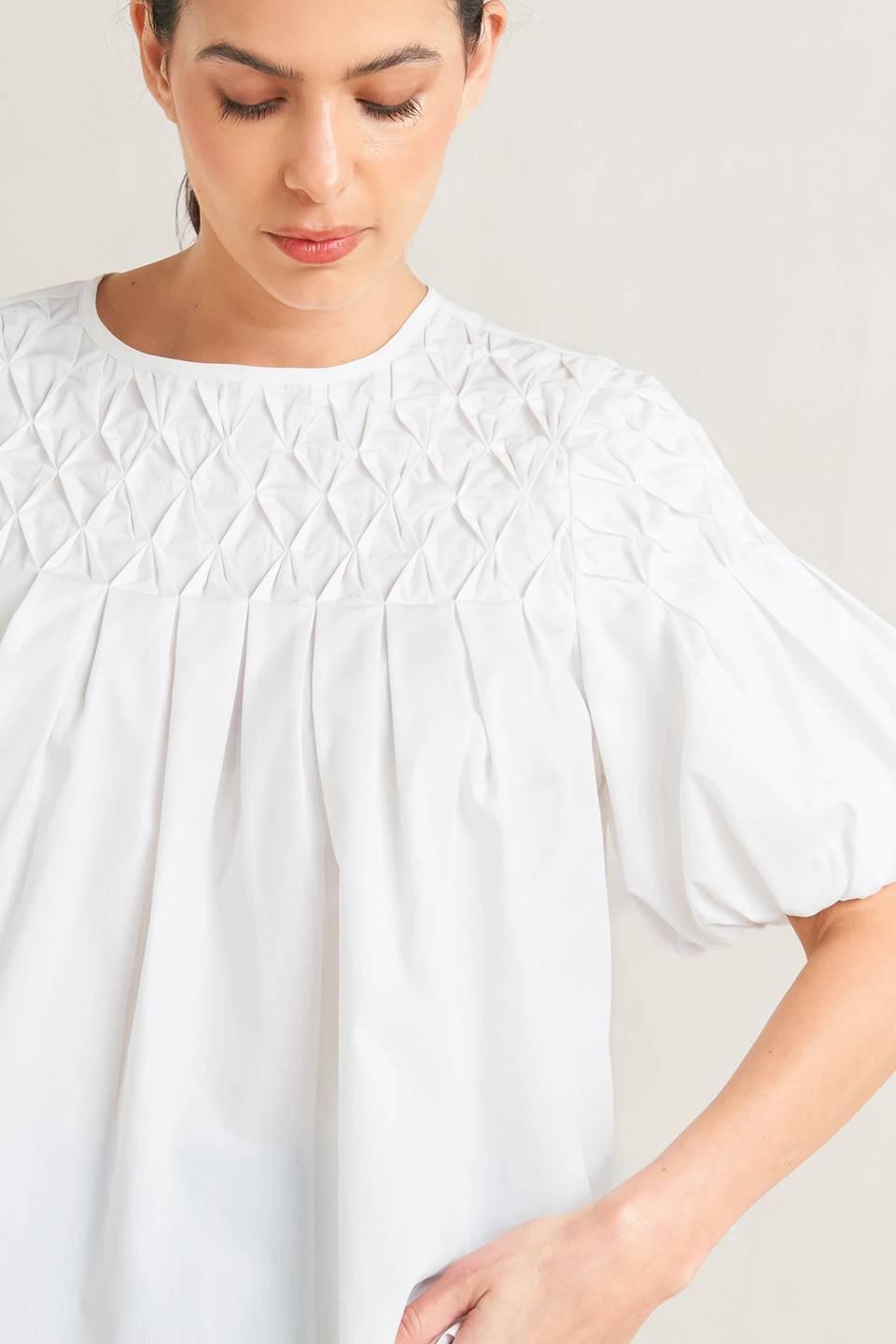 WHITE DREAM PUFF WOVEN TOP Flying Tomato