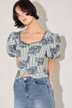 SWEET CHECK ROMANCE WOVEN JACQUARD TOP Flying Tomato