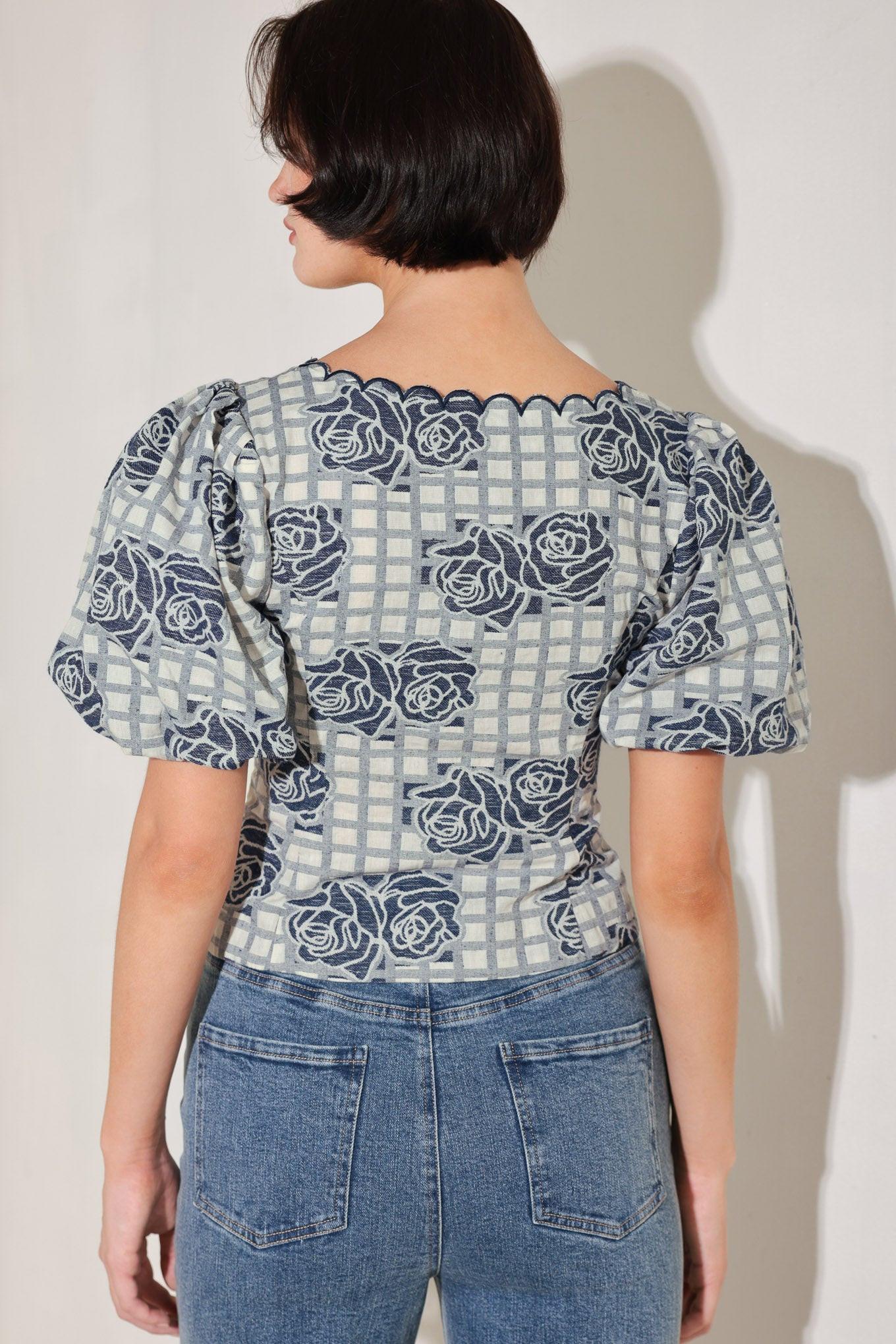 SWEET CHECK ROMANCE WOVEN JACQUARD TOP Flying Tomato
