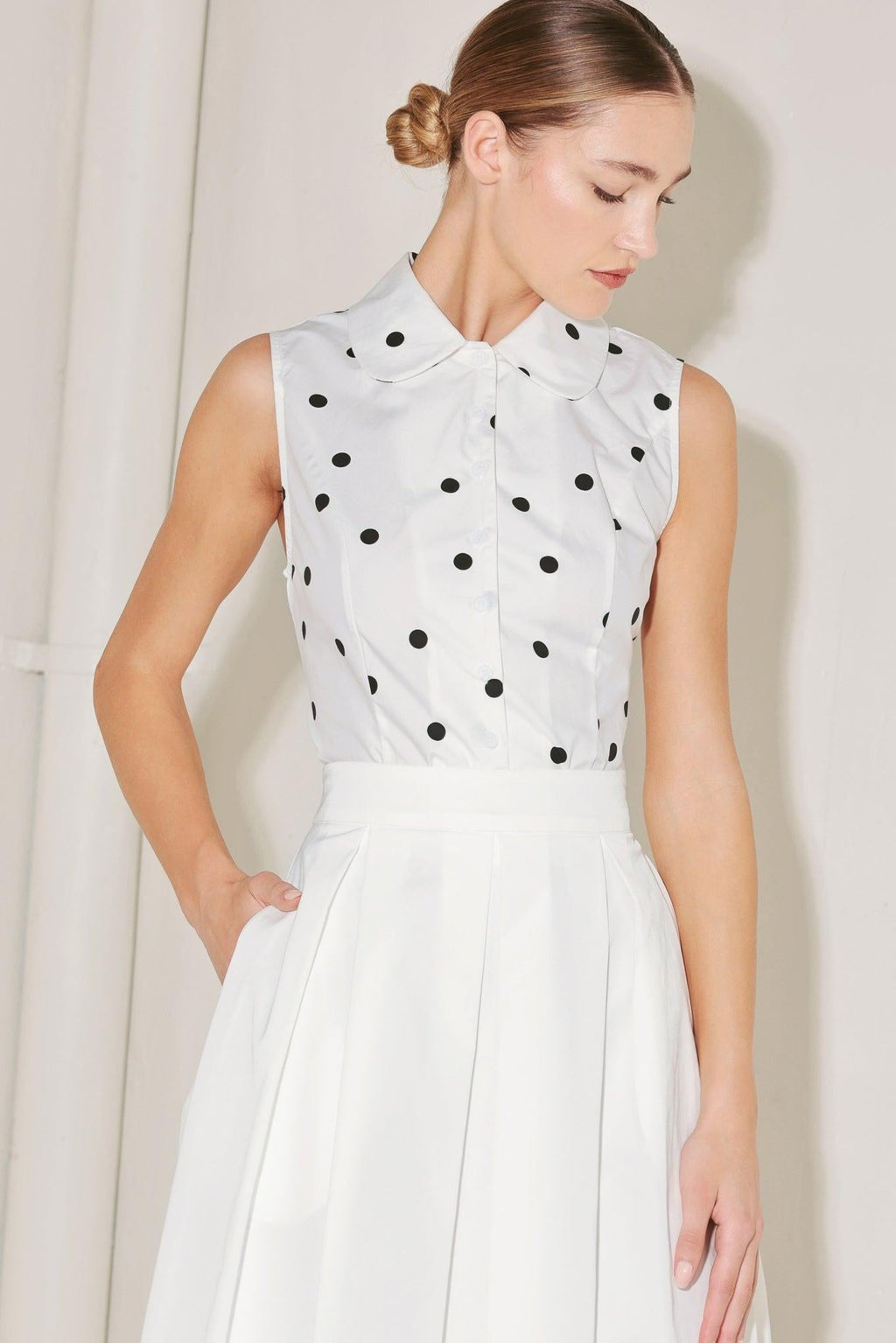 CAFÉ NOIR POLKA WOVEN TOP Flying Tomato