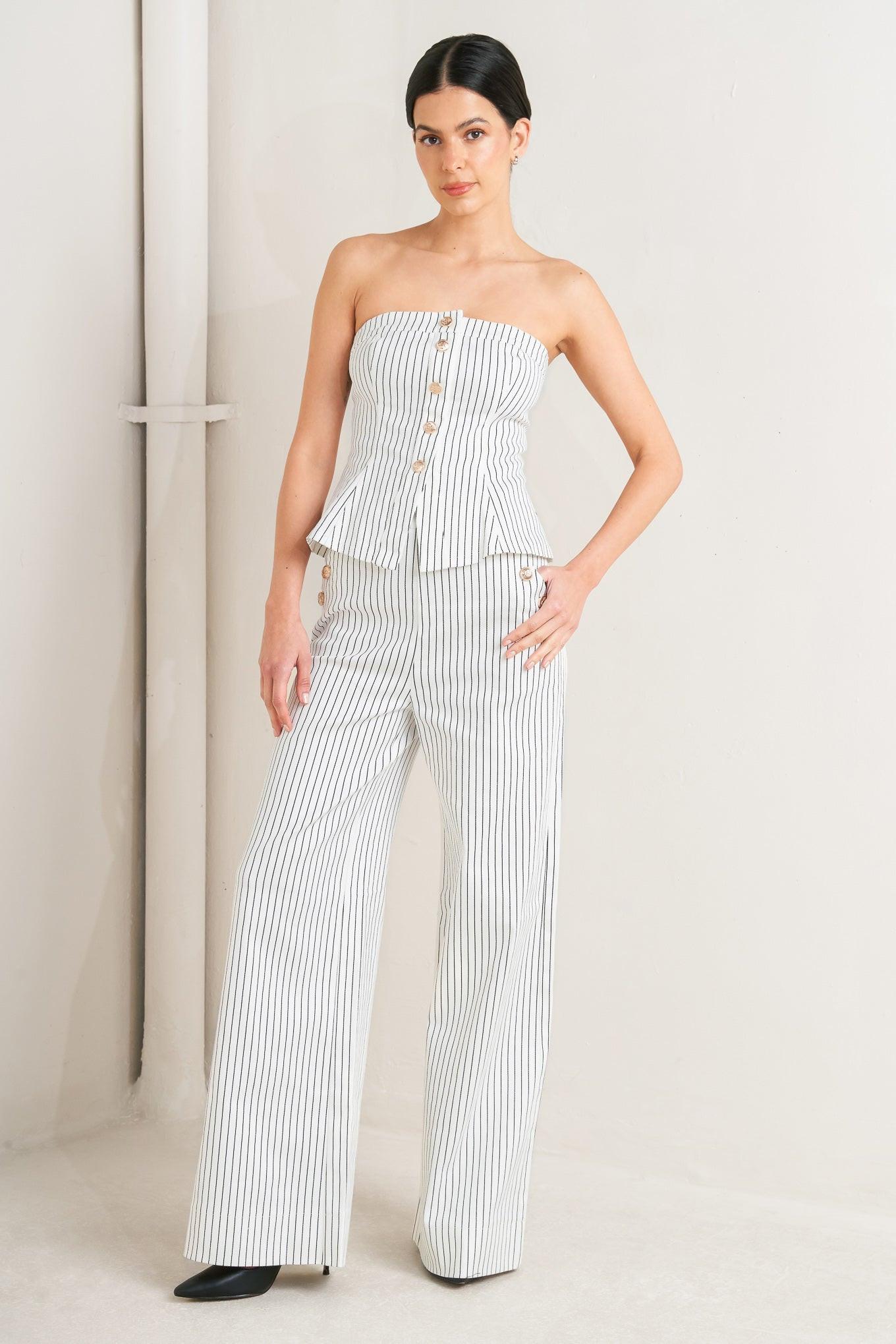 EFFORTLESS FORM STRIPE WOVEN TWILL TOP Flying Tomato